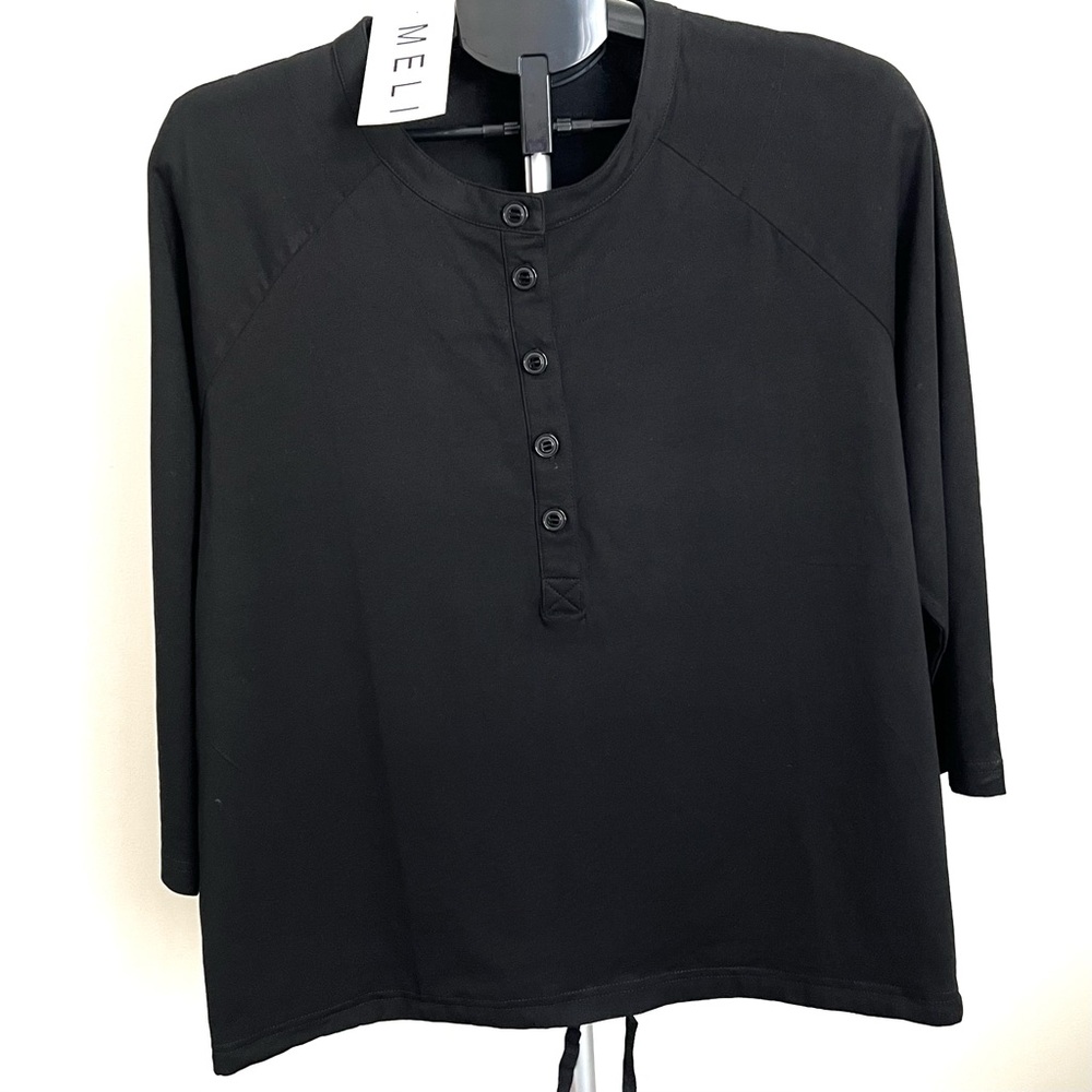 MELI Women’s Black 3/4 Sleeve Pullover Tee With Pull-String Bottom Size XL NWT